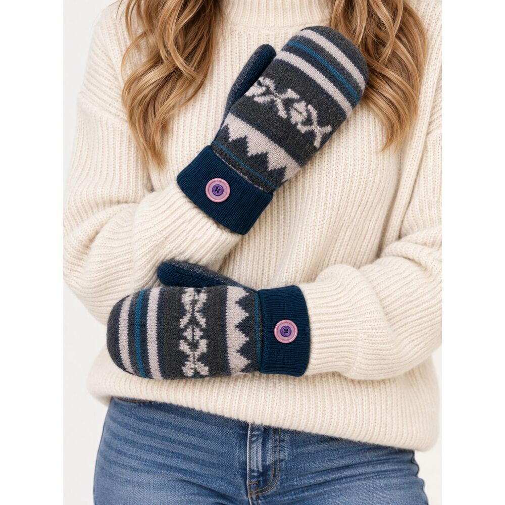 Northland Woolens Wool Mittens Fleece Lined Fair Isle Upcycled Handmade USA